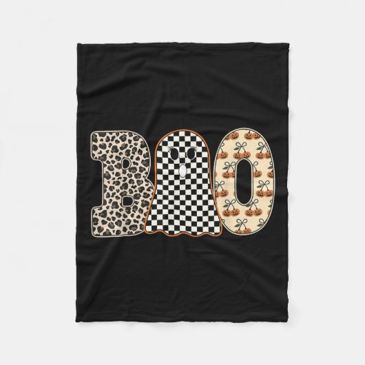 Halloween Boo Ghost Leopard Cherries Geruite Sok Fleece Deken (Voorkant)