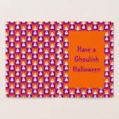 Halloween Boo Ghost Paars en Oranje Squares Folie Kaarten (Binnen)