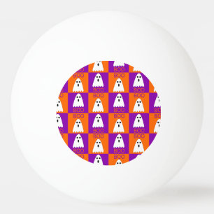 Halloween Boo Ghost Paars en Oranje Squares Pingpongbal