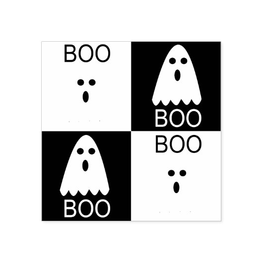 Halloween Boo Ghost Paars en Oranje Squares Rubberstempel (Afrduk)