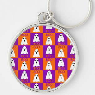 Halloween Boo Ghost Paars en Oranje Squares Sleutelhanger