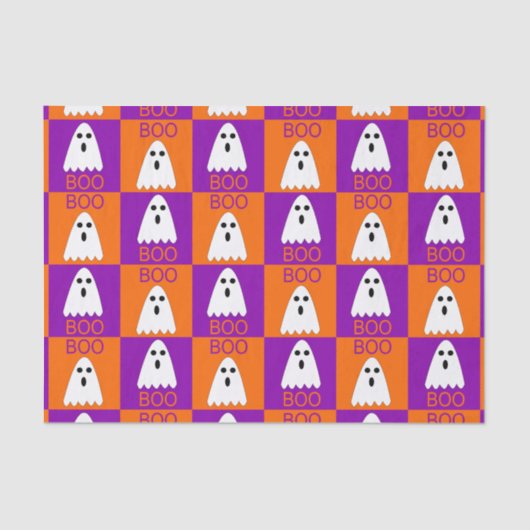 Halloween Boo Ghost Paars en Oranje Squares Tissuepapier (Voorkant)