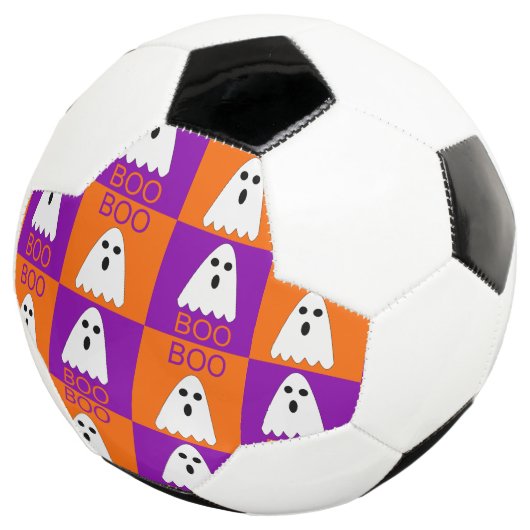 Halloween Boo Ghost Paars en Oranje Squares Voetbal (Drie kwart)