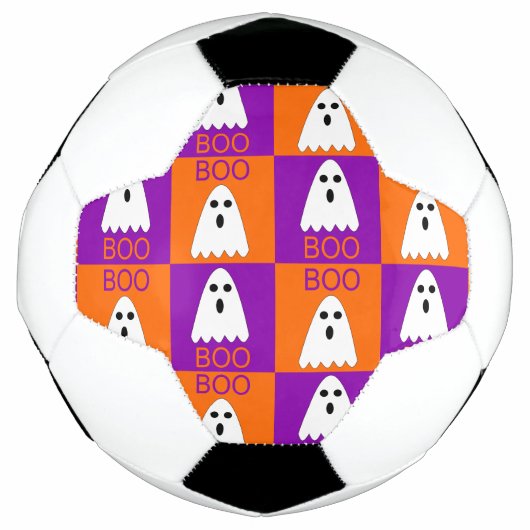 Halloween Boo Ghost Paars en Oranje Squares Voetbal (Voorkant)