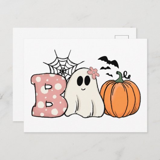 Halloween Boo Ghost Pumpkin Bats Cobweb Briefkaart (Voorkant / Achterkant)