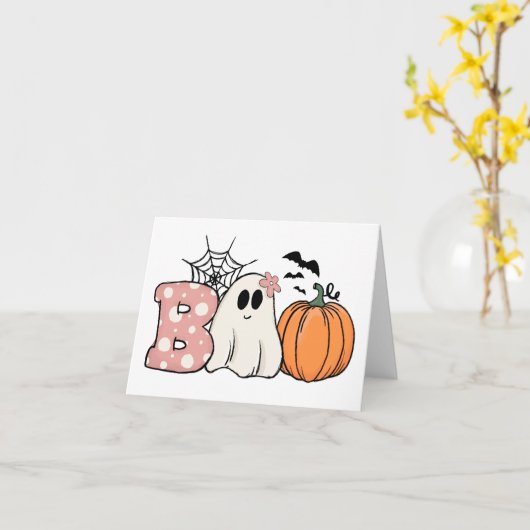 Halloween Boo Ghost Pumpkin Bats Cobweb Kaart (Gele Bloem)