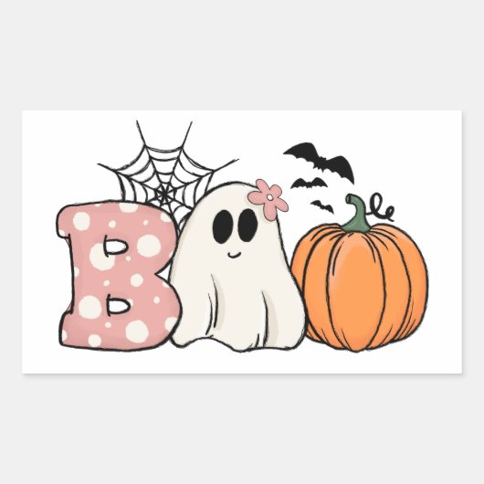 Halloween Boo Ghost Pumpkin Bats Cobweb Rechthoekige Sticker (Voorkant)
