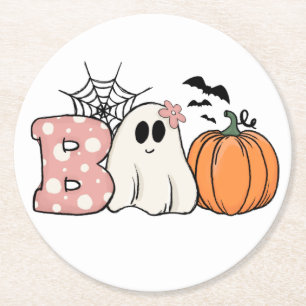Halloween Boo Ghost Pumpkin Bats Cobweb Ronde Kartonnen Onderzetter