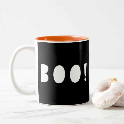 Halloween Boo Ghosted Spooky Oranje Black Tweekleurige Koffiemok (Met donut)