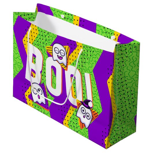 Halloween BOO Ghosts Green Party Bag Groot Cadeauzakje (Voorkant Gekanteld)