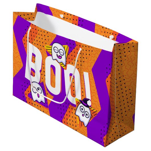 Halloween BOO Ghosts Orange Party Bag Groot Cadeauzakje (Voorkant Gekanteld)