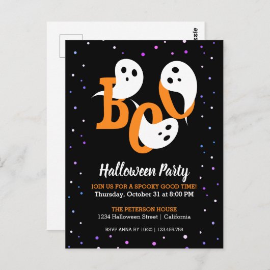 Halloween Boo Ghosts Paarse Confetti Briefkaart (Voorkant / Achterkant)