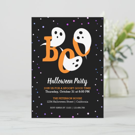 Halloween Boo Ghosts Paarse Confetti Kaart (Staand voorkant)