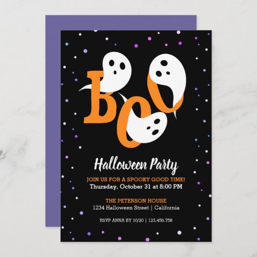 Halloween Boo Ghosts Paarse Confetti Kaart (Voorkant / Achterkant)