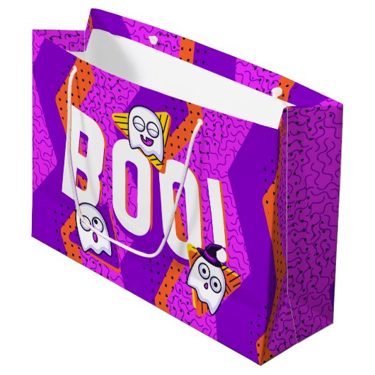 Halloween BOO Ghosts Purple Party Bag Groot Cadeauzakje (Voorkant Gekanteld)