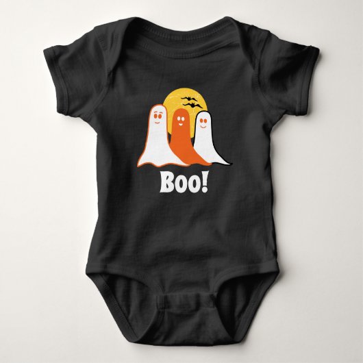 Halloween Boo Ghosts, Zwart, kinder, familie Romper (Voorkant)