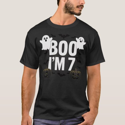 Halloween Boo I'm 7 Years Old Pumpkin Ghost Bat Ki T-shirt (Voorkant)