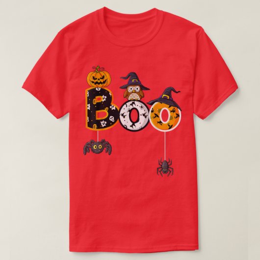 Halloween Boo Owl With Witch Hat Spiders Boys Girl T-shirt (Design voorkant)