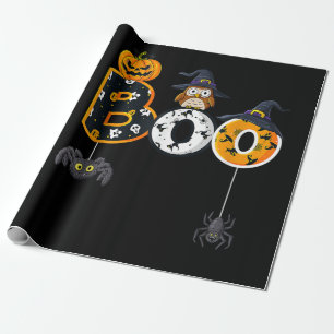 Halloween Boo Owl with Witch Pet Spiders Boys Girl Cadeaupapier