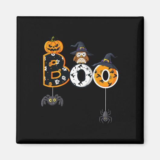 Halloween Boo Owl with Witch Pet Spiders Boys Girl Magneet (Voorkant)