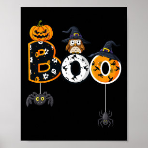 Halloween Boo Owl with Witch Pet Spiders Boys Girl Poster