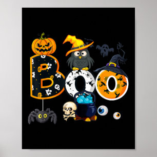 Halloween Boo Owl with Witch Pet Spiders Boys Girl Poster