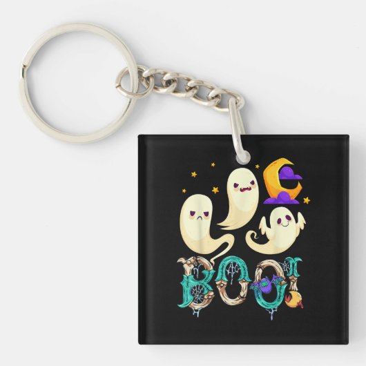 Halloween Boo Owl with Witch Pet Spiders Boys Girl Sleutelhanger (voorkant)