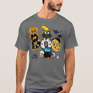 Halloween Boo Owl with Witch Pet Spiders Boys Girl T-shirt