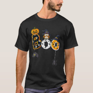 Halloween Boo Owl with Witch Pet Spiders Boys Girl T-shirt