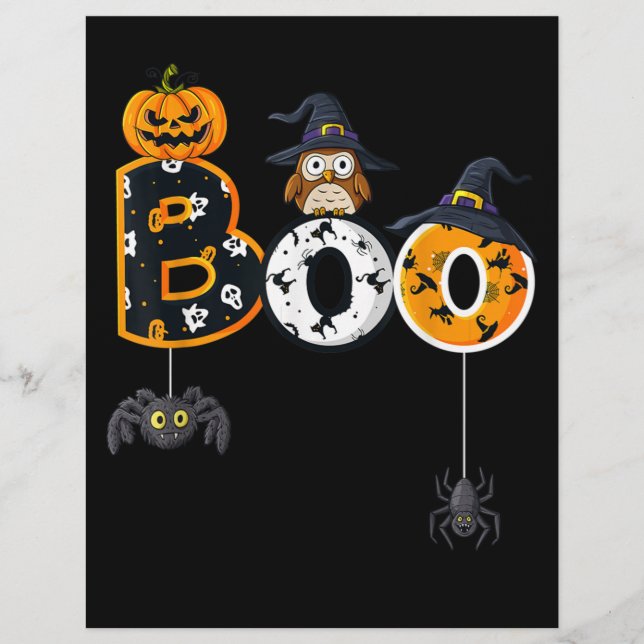 Halloween Boo Owl with Witch Pet Spiders Briefhoofd (Voorkant)