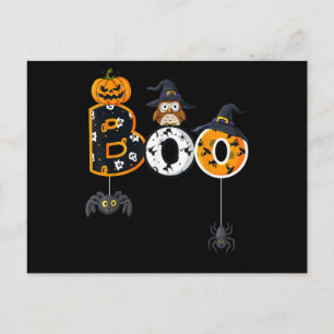 Halloween Boo Owl with Witch Pet Spiders Briefkaart