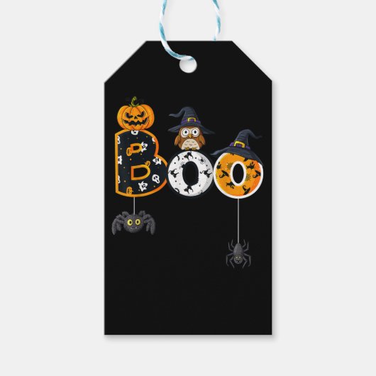 Halloween Boo Owl with Witch Pet Spiders Cadeaulabel (Voorkant)