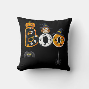 Halloween Boo Owl with Witch Pet Spiders Kussen