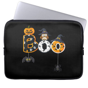 Halloween Boo Owl with Witch Pet Spiders Laptop Sleeve