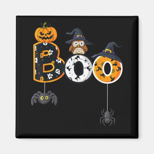 Halloween Boo Owl with Witch Pet Spiders Magneet (Voorkant)