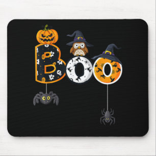 Halloween Boo Owl with Witch Pet Spiders Muismat