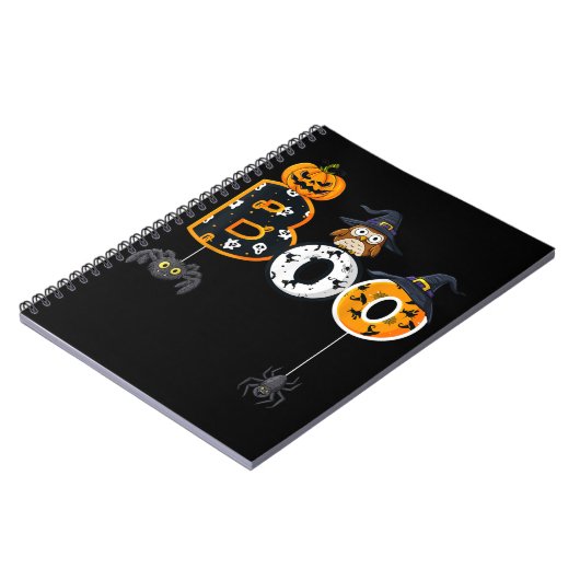 Halloween Boo Owl with Witch Pet Spiders Notitieboek (Linkerzijde)