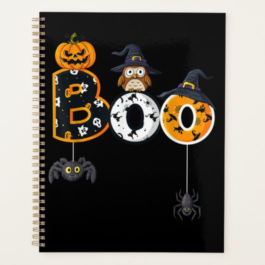 Halloween Boo Owl with Witch Pet Spiders Planner (Voorkant)