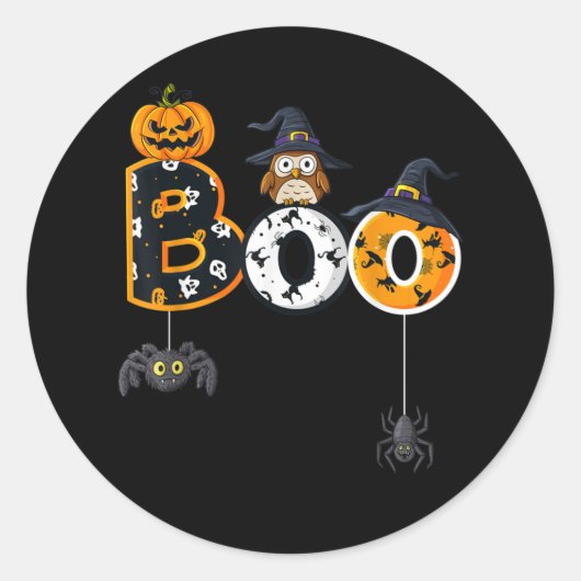 Halloween Boo Owl with Witch Pet Spiders Ronde Sticker (Voorkant)