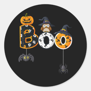 Halloween Boo Owl with Witch Pet Spiders Ronde Sticker