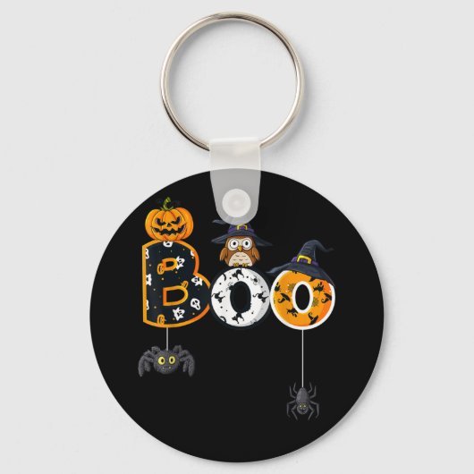 Halloween Boo Owl with Witch Pet Spiders Sleutelhanger (Voorkant)