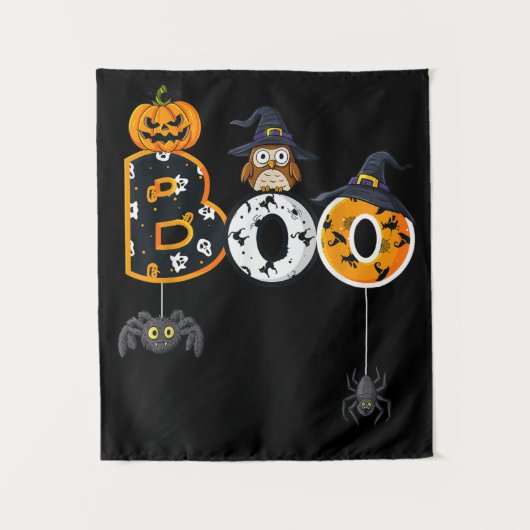 Halloween Boo Owl with Witch Pet Spiders Wandkleed (Voorkant)