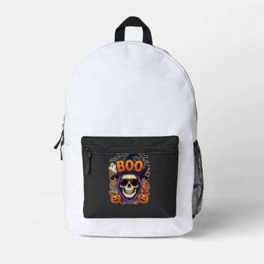 Halloween Boo Schedel Zonnebril Vector Bedrukte Rugzak (Voorkant)