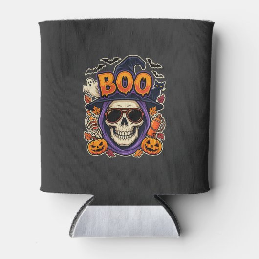 Halloween Boo Schedel Zonnebril Vector Blikjeskoeler (Voorkant)