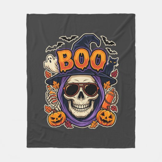 Halloween Boo Schedel Zonnebril Vector Fleece Deken (Voorkant)