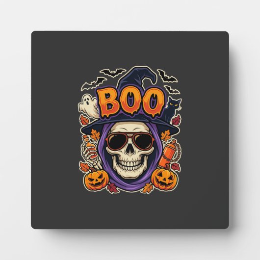 Halloween Boo Schedel Zonnebril Vector Fotoplaat (Voorkant)