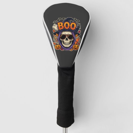 Halloween Boo Schedel Zonnebril Vector Golfheadcover (Voorkant)