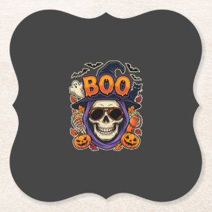 Halloween Boo Schedel Zonnebril Vector Kartonnen Onderzetters