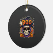 Halloween Boo Schedel Zonnebril Vector Keramisch Ornament (Links)