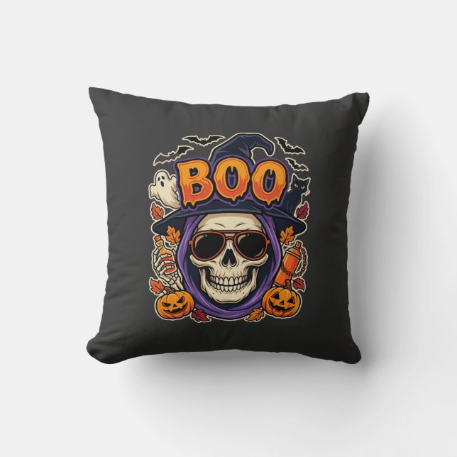 Halloween Boo Schedel Zonnebril Vector Kussen (Voorkant)
